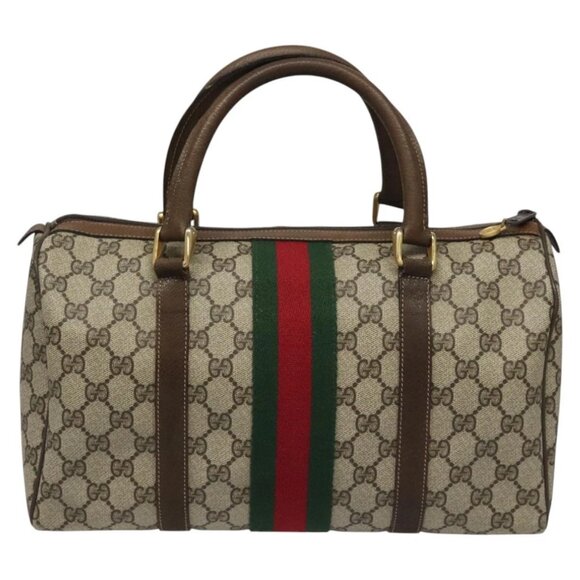 GUCCI GG Supreme Web Sherry Line Boston Bag PVC Beige Red - Picture 3 of 16